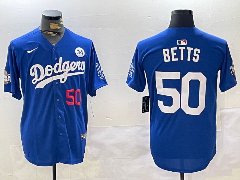 Men Los Angeles Dodgers 50 Betts Blue Game 2024 Nike MLB Jersey style 11202